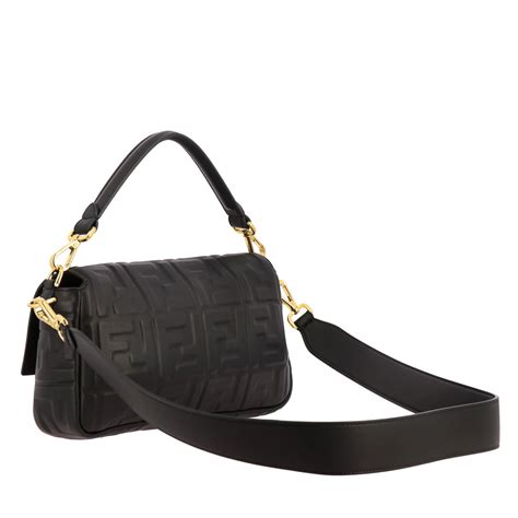 fendi women's messanger black leather bag|Fendi baguette crossbody.